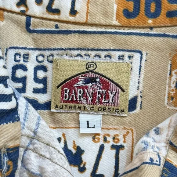 Barn Fly Top Women Large Southwest States License Plates Allover Print Button Up - Picture 8 of 8